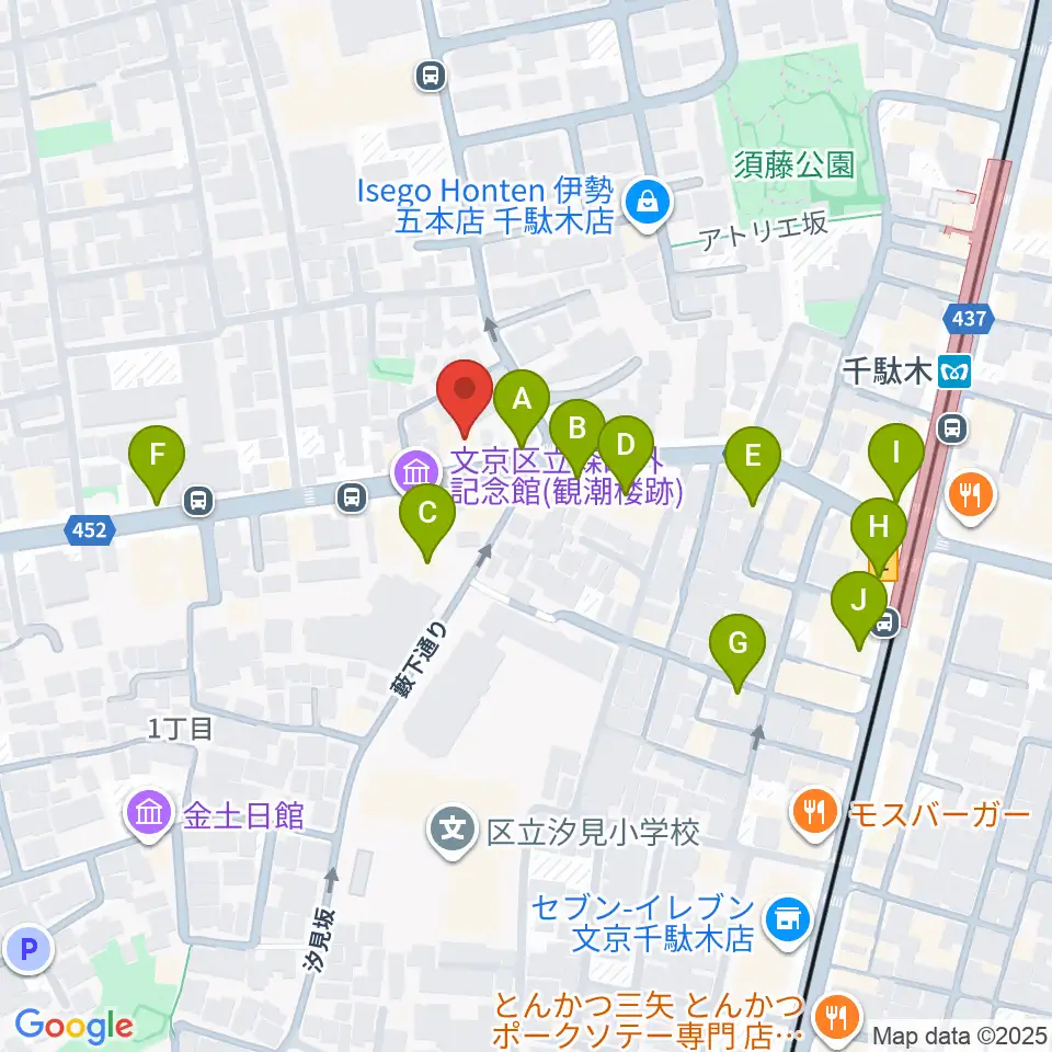 団子坂スタジオ周辺のカフェ一覧地図