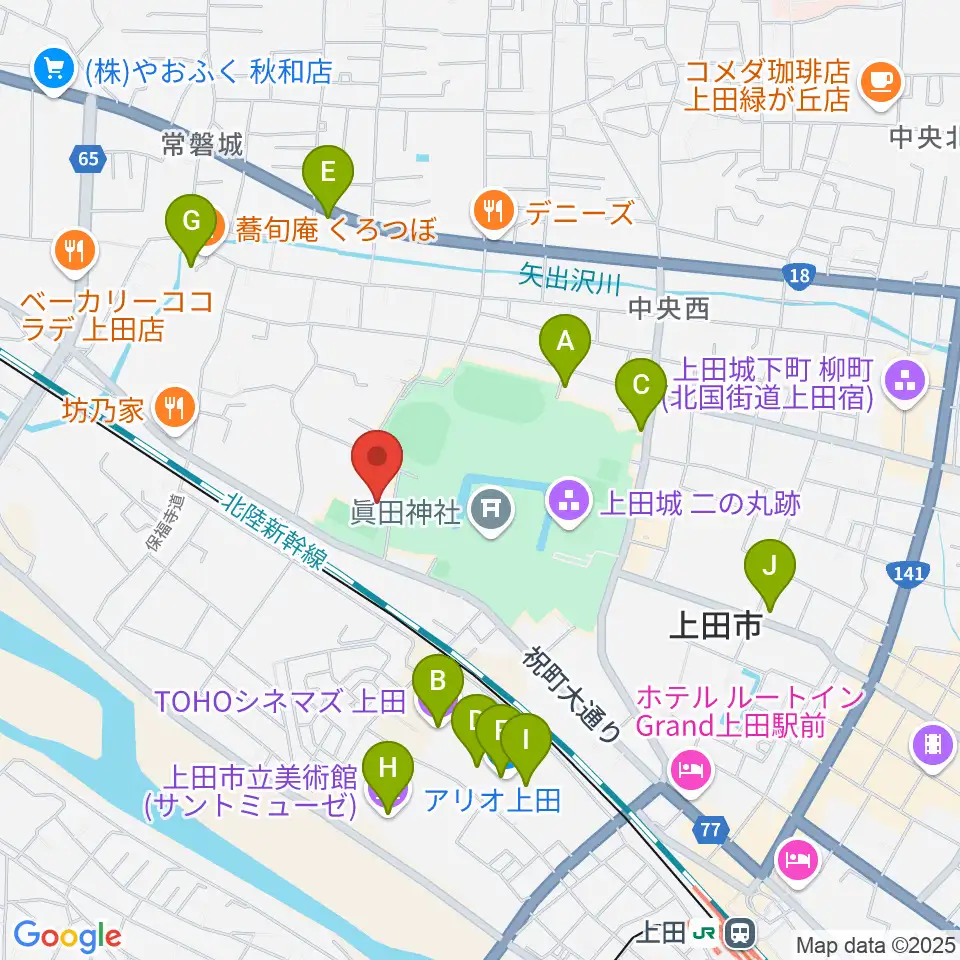 上田城跡公園第二体育館周辺のカフェ一覧地図