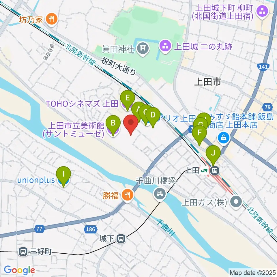 サントミューゼ 上田市立美術館周辺のカフェ一覧地図