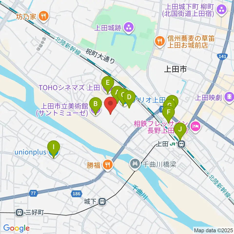 サントミューゼ 上田市立美術館周辺のカフェ一覧地図