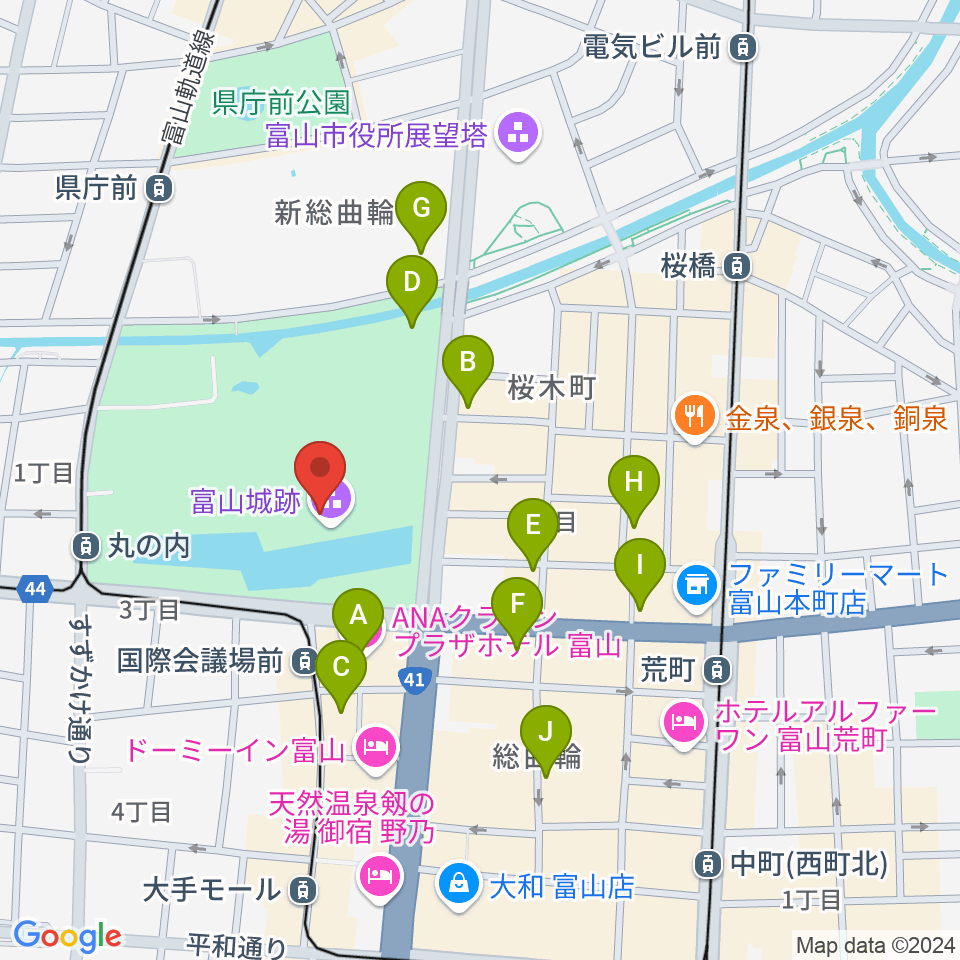 富山市立郷土博物館周辺のカフェ一覧地図