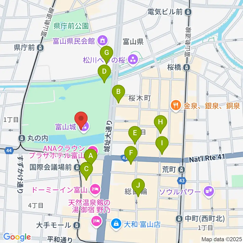 富山市郷土博物館周辺のカフェ一覧地図