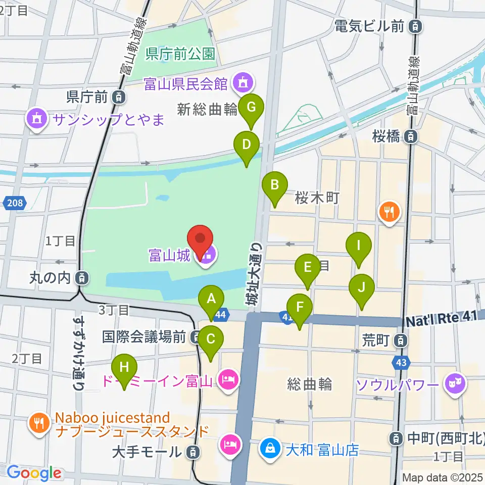 富山市郷土博物館周辺のカフェ一覧地図