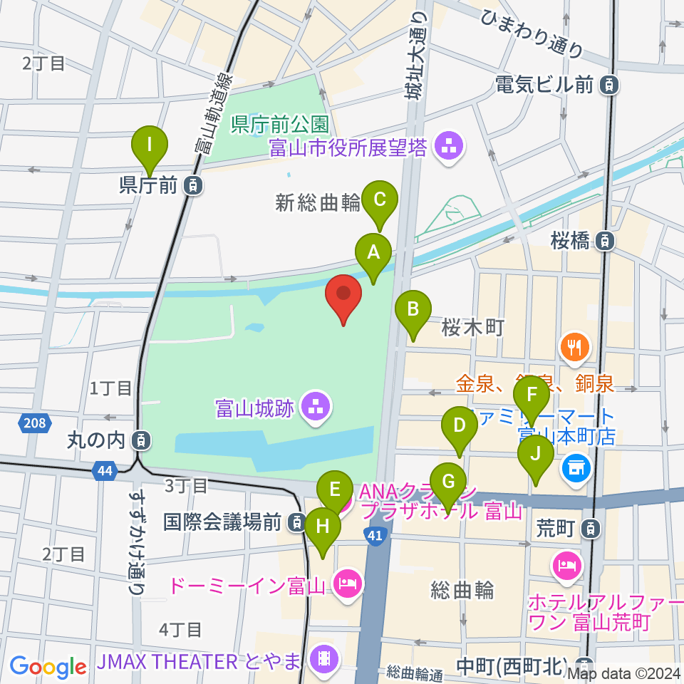 富山市佐藤記念美術館周辺のカフェ一覧地図