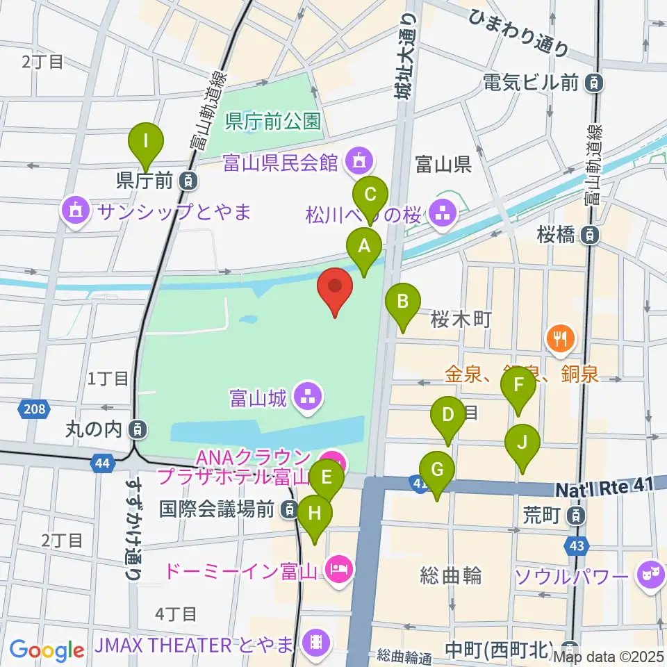富山市佐藤記念美術館周辺のカフェ一覧地図