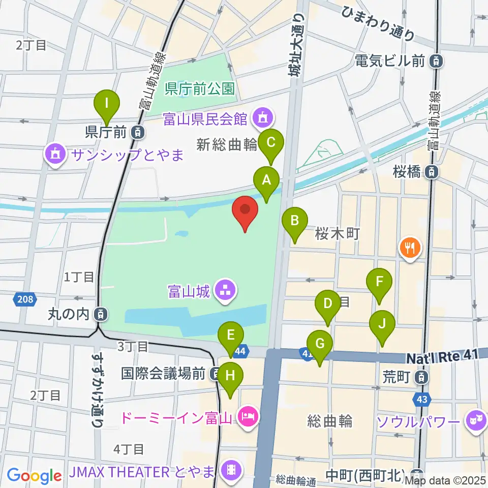 富山市佐藤記念美術館周辺のカフェ一覧地図