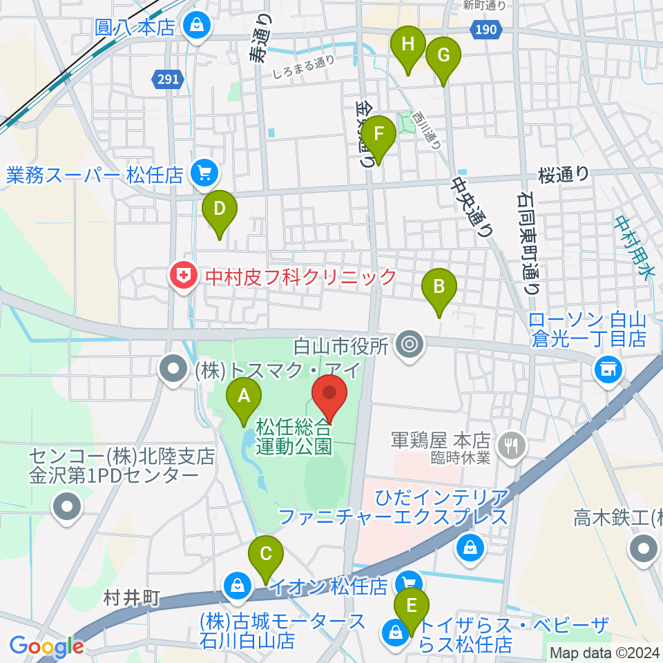 松任総合運動公園水泳プール周辺のカフェ一覧地図