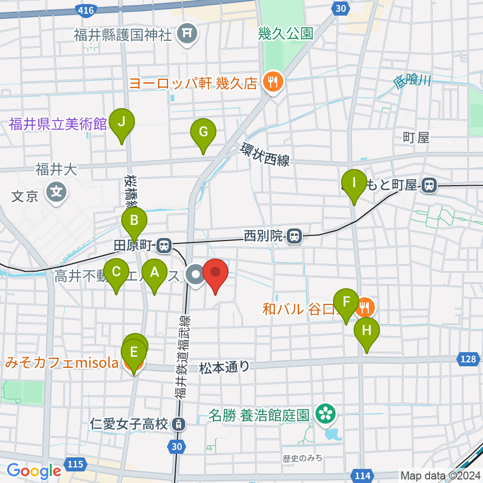 福井市体育館周辺のカフェ一覧地図