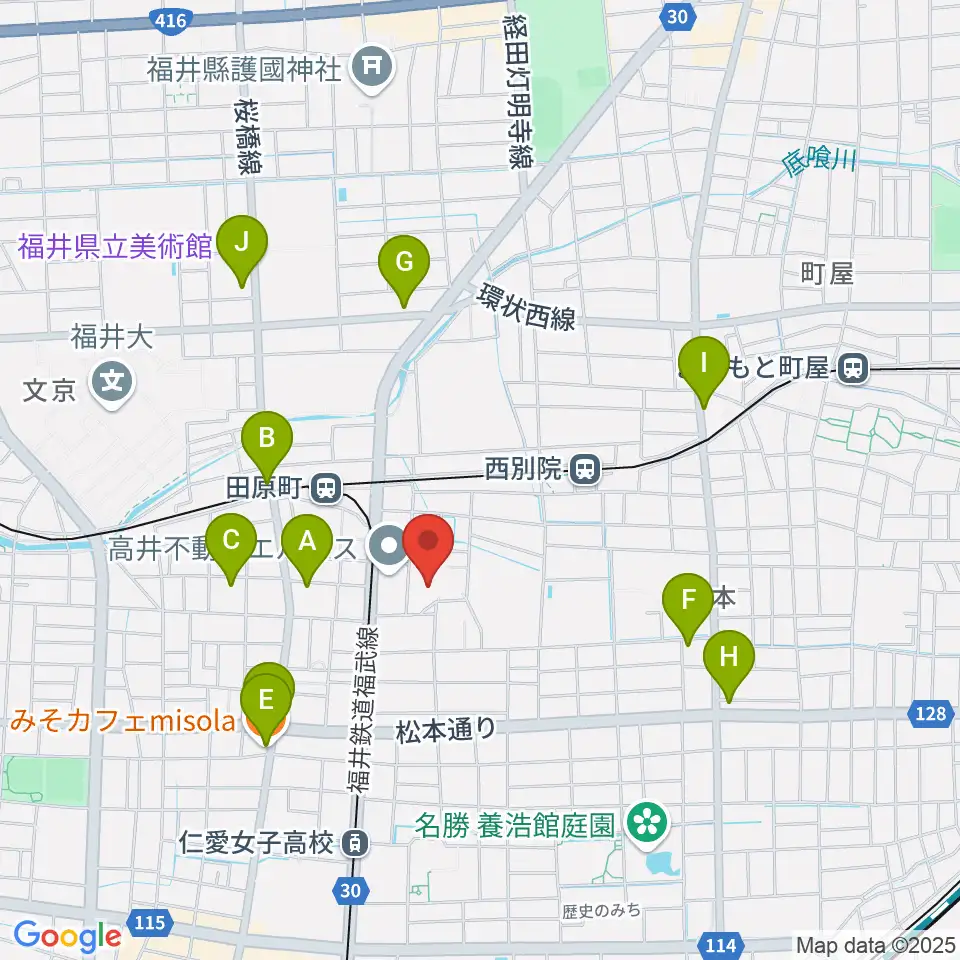 福井市体育館周辺のカフェ一覧地図