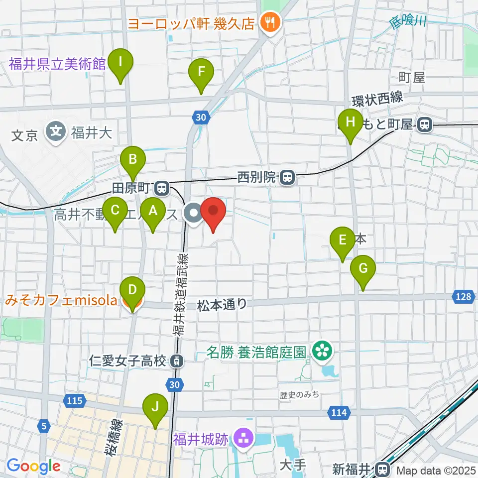 福井市体育館周辺のカフェ一覧地図