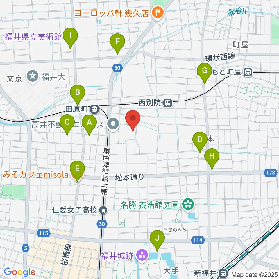 福井市弓道場周辺のカフェ一覧地図