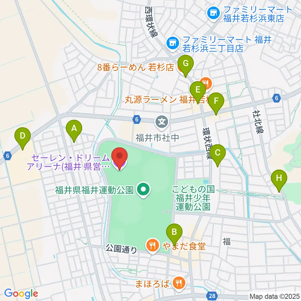 セーレン・ドリームアリーナ周辺のカフェ一覧地図