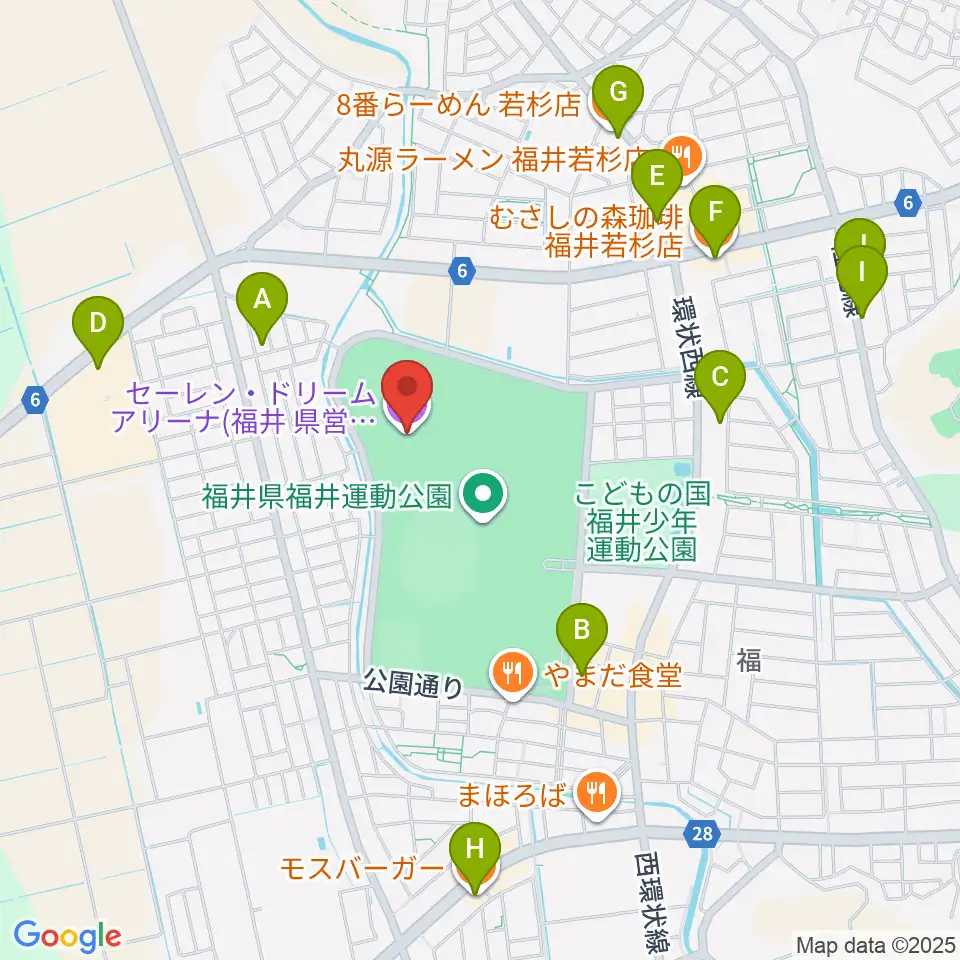 セーレン・ドリームアリーナ周辺のカフェ一覧地図