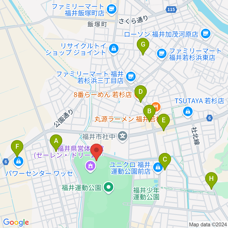 福井運動公園補助競技場周辺のカフェ一覧地図