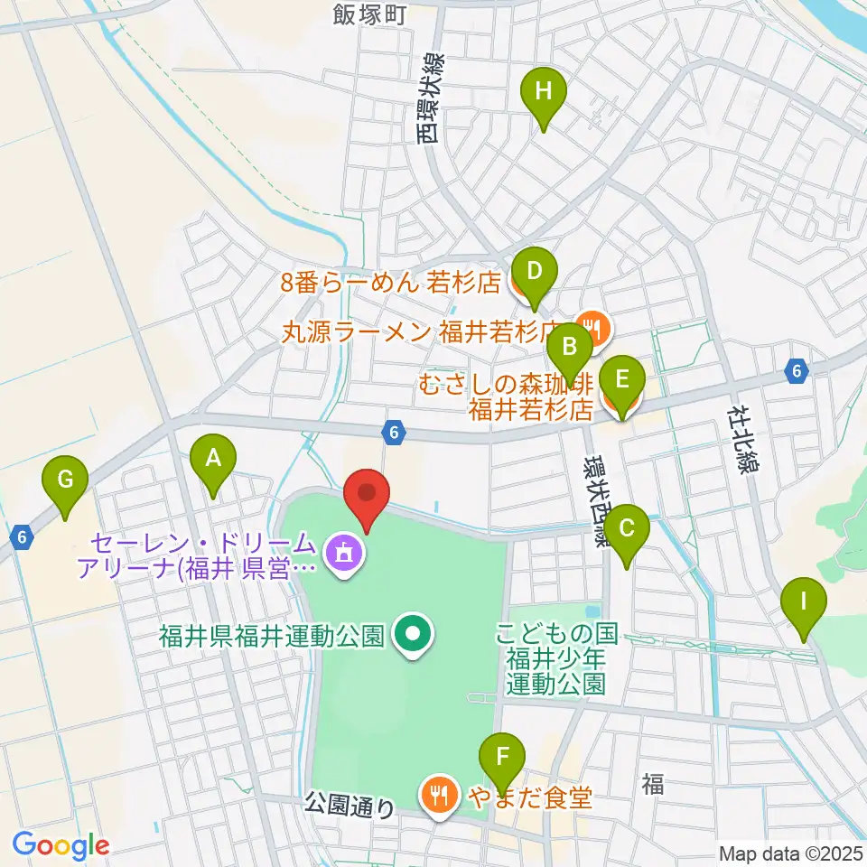 福井運動公園補助競技場周辺のカフェ一覧地図