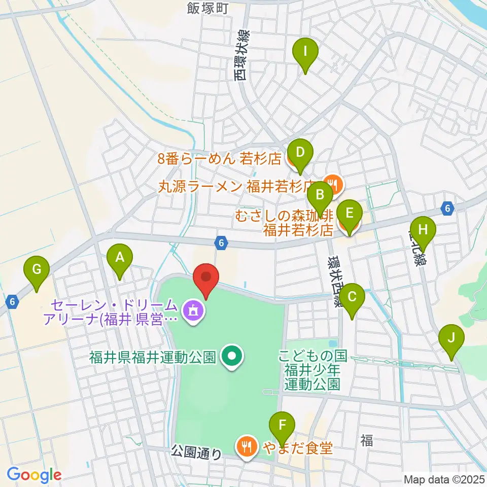 福井運動公園補助競技場周辺のカフェ一覧地図
