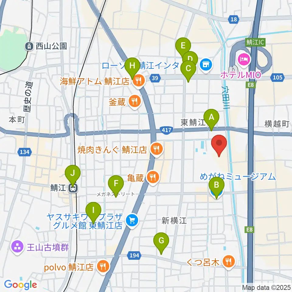 鯖江市東公園陸上競技場周辺のカフェ一覧地図