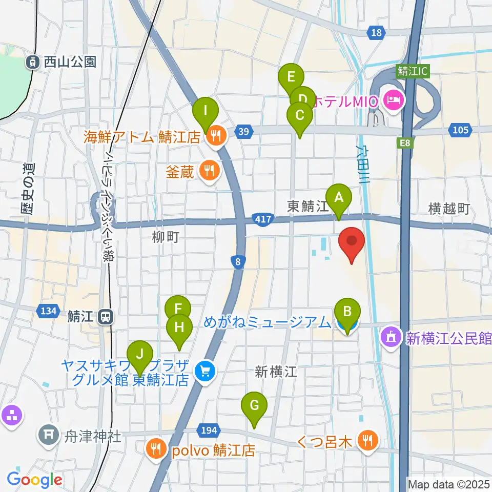 鯖江市東公園陸上競技場周辺のカフェ一覧地図