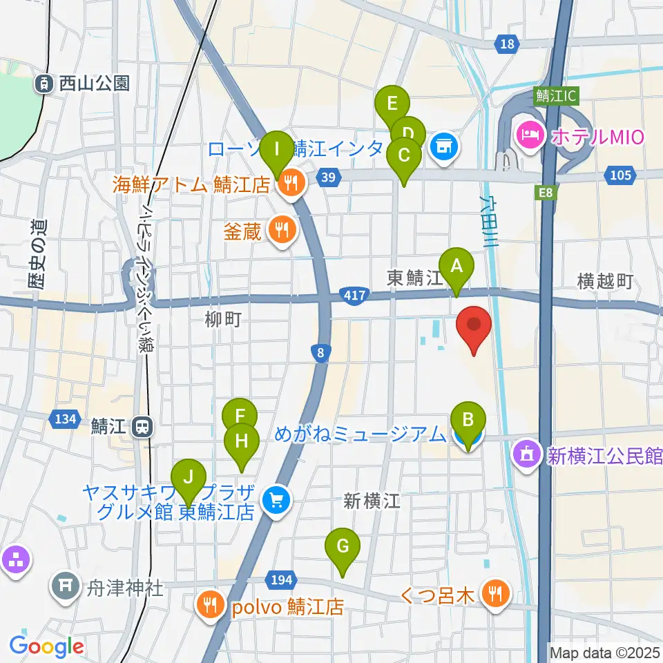 鯖江市東公園陸上競技場周辺のカフェ一覧地図