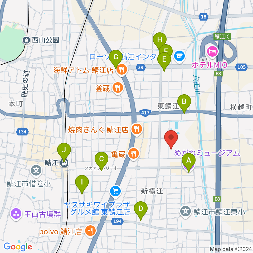 鯖江市総合体育館周辺のカフェ一覧地図