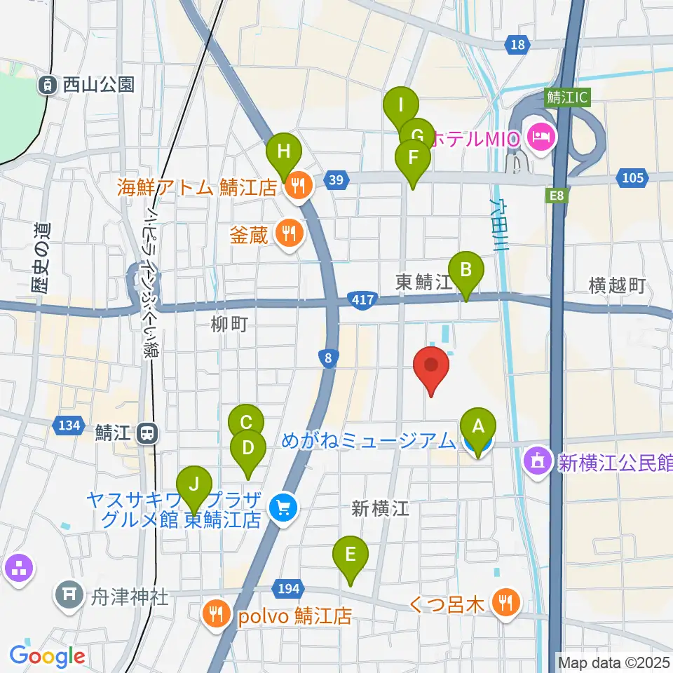 鯖江市総合体育館周辺のカフェ一覧地図