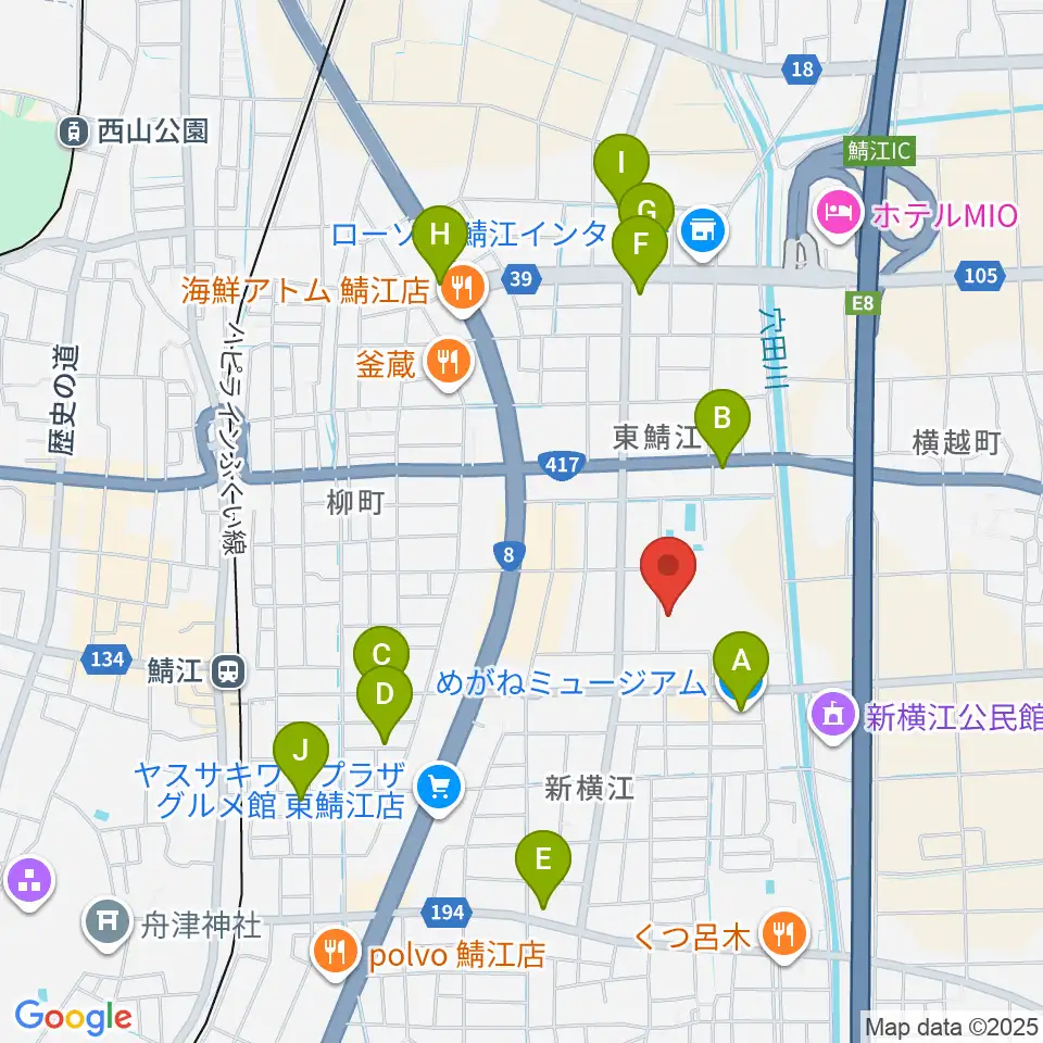 鯖江市総合体育館周辺のカフェ一覧地図