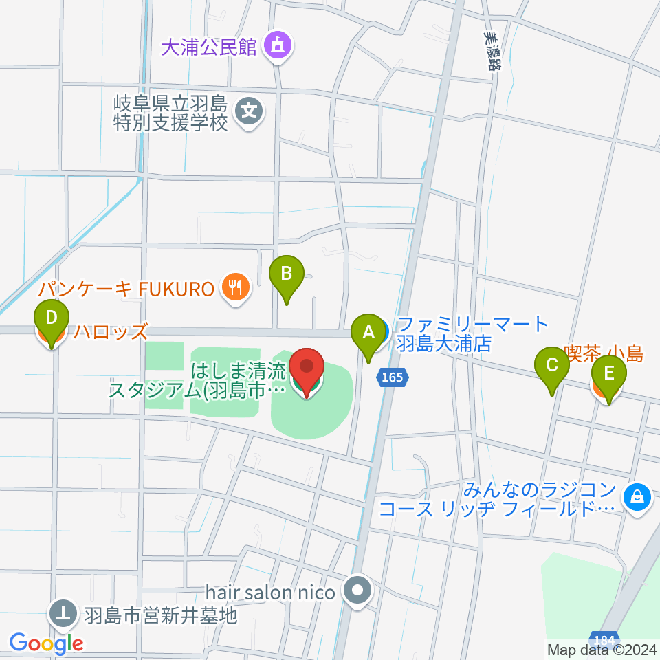 はしま清流スタジアム周辺のカフェ一覧地図