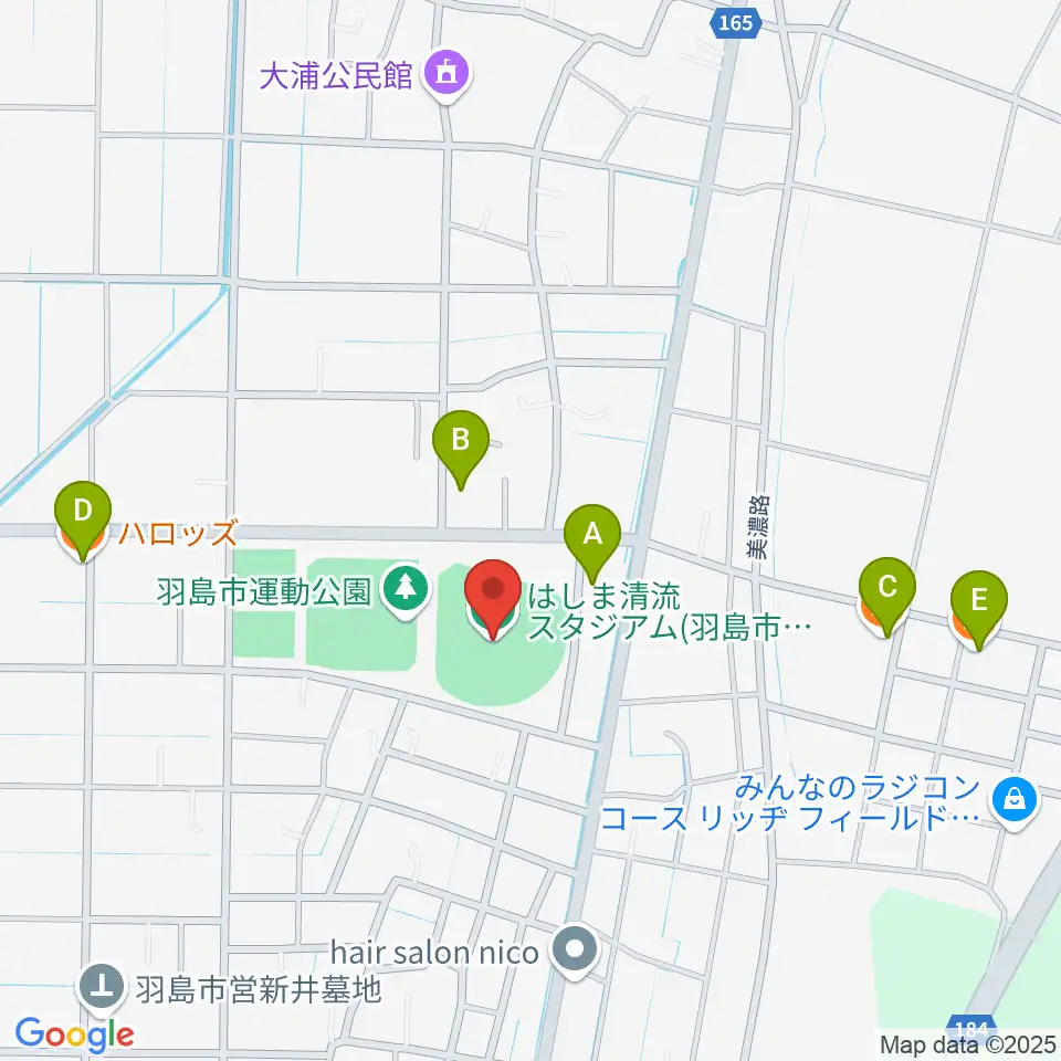 はしま清流スタジアム周辺のカフェ一覧地図