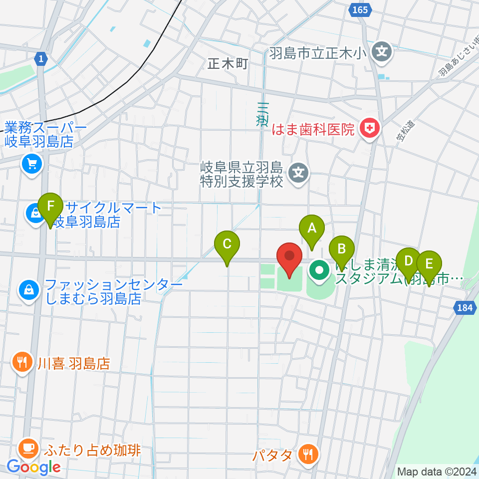 羽島市運動公園多目的広場周辺のカフェ一覧地図