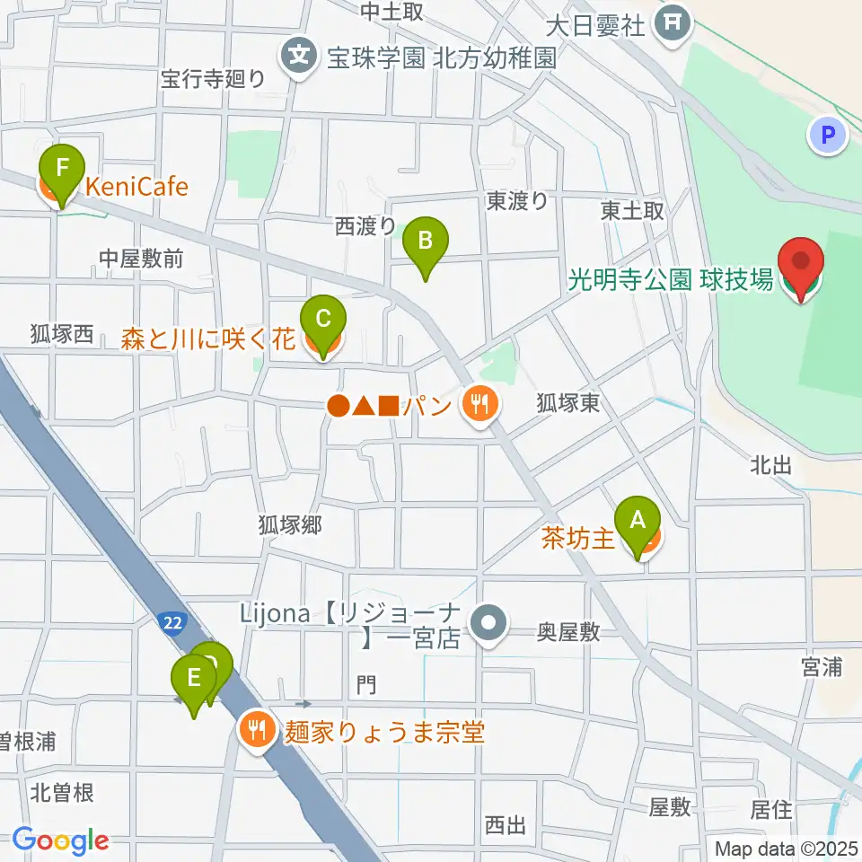 光明寺公園球技場周辺のカフェ一覧地図