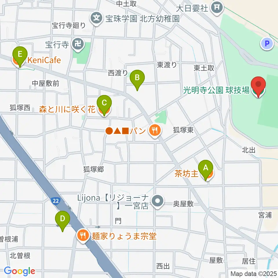 光明寺公園球技場周辺のカフェ一覧地図