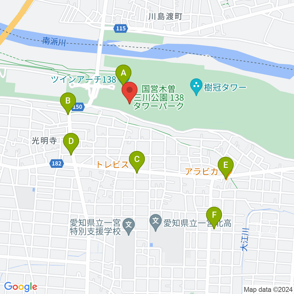 138タワーパーク野外ステージ周辺のカフェ一覧地図