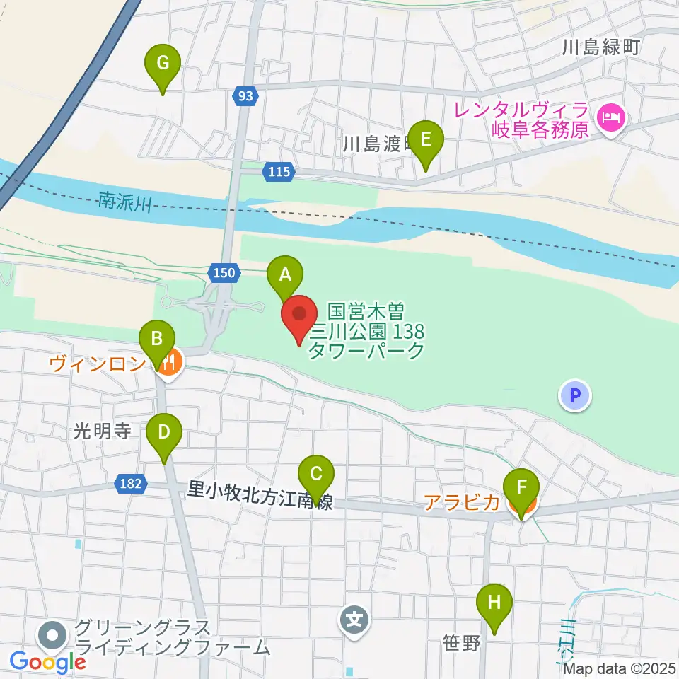 138タワーパーク野外ステージ周辺のカフェ一覧地図