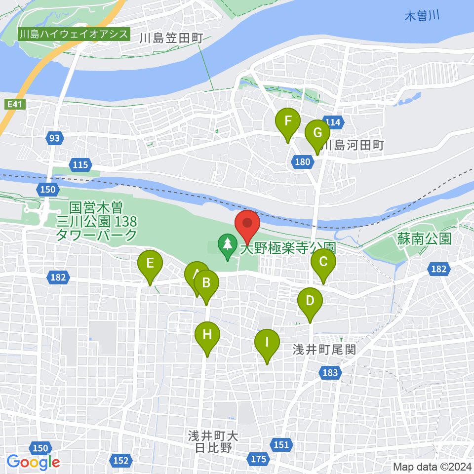 大野極楽寺公園野球場周辺のカフェ一覧地図