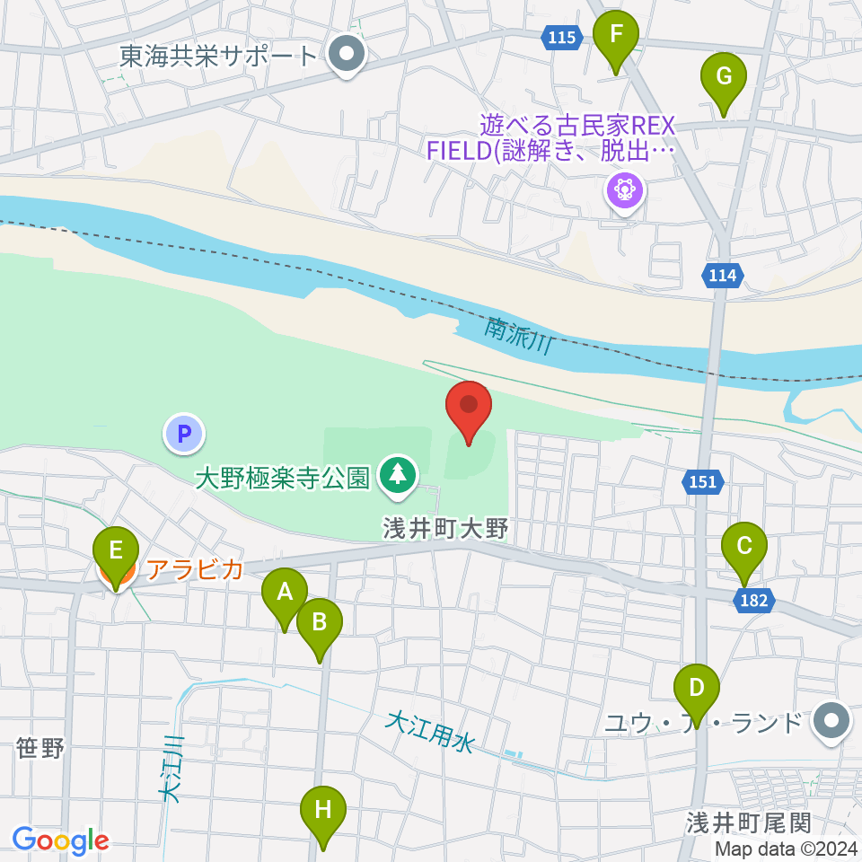 大野極楽寺公園野球場周辺のカフェ一覧地図