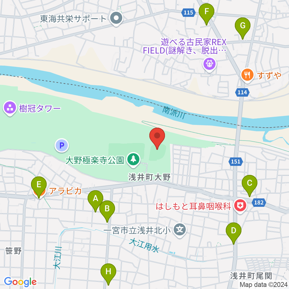 大野極楽寺公園野球場周辺のカフェ一覧地図