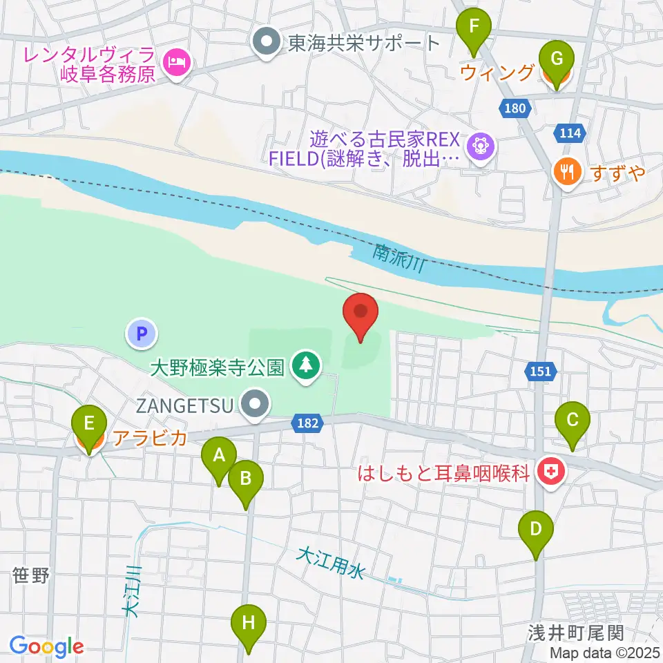 大野極楽寺公園野球場周辺のカフェ一覧地図