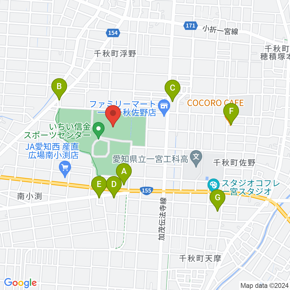 いちい信金スポーツセンター陸上競技場周辺のカフェ一覧地図