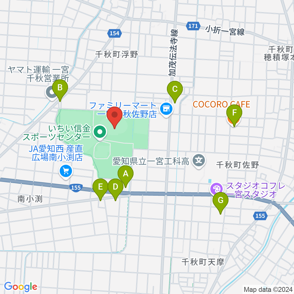 いちい信金スポーツセンター陸上競技場周辺のカフェ一覧地図