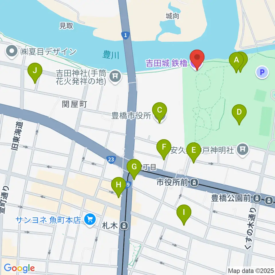 吉田城鉄櫓資料館周辺のカフェ一覧地図