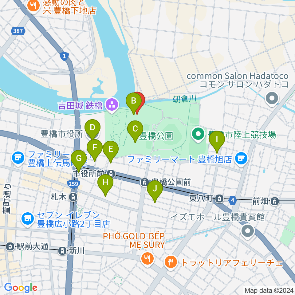 豊橋市三の丸会館周辺のカフェ一覧地図