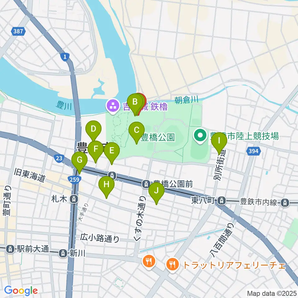 豊橋市三の丸会館周辺のカフェ一覧地図