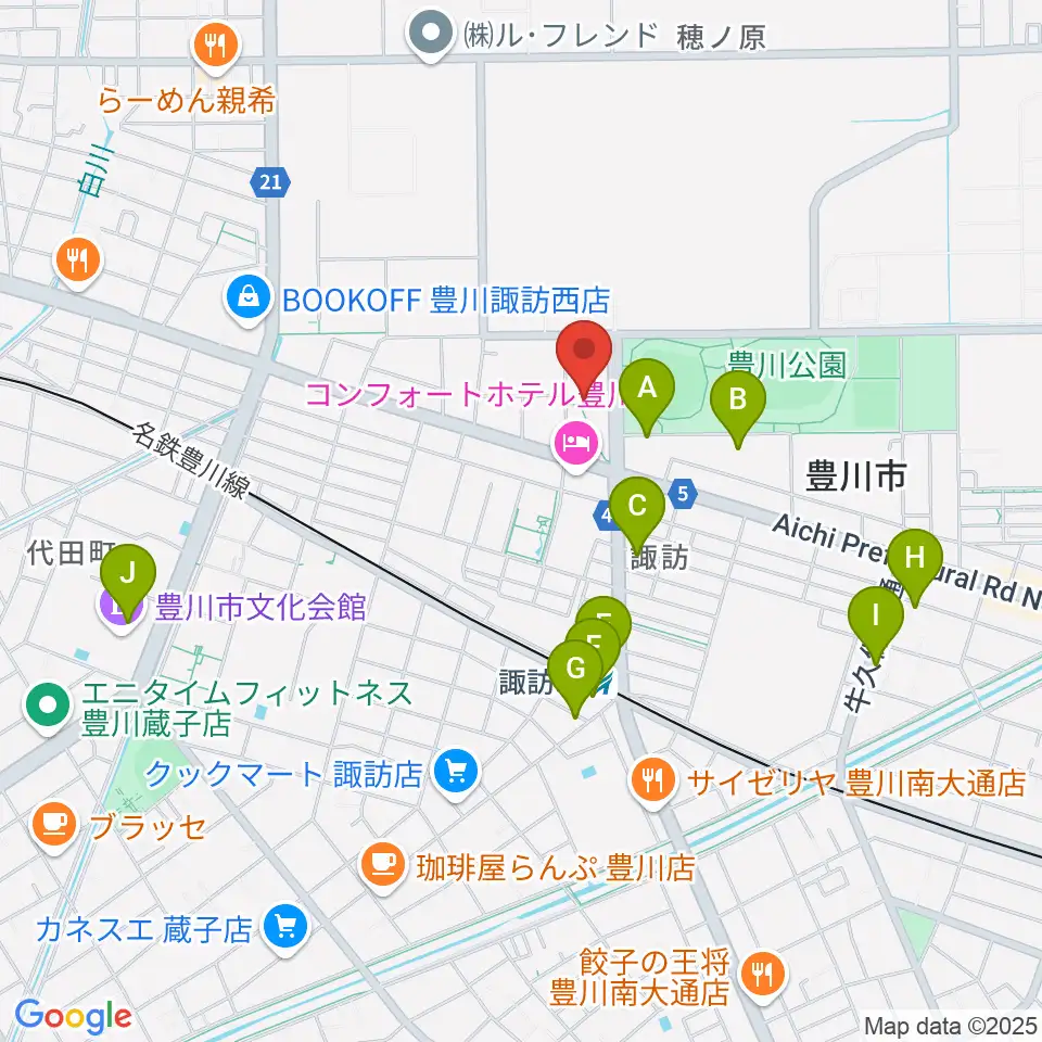豊川市総合体育館周辺のカフェ一覧地図