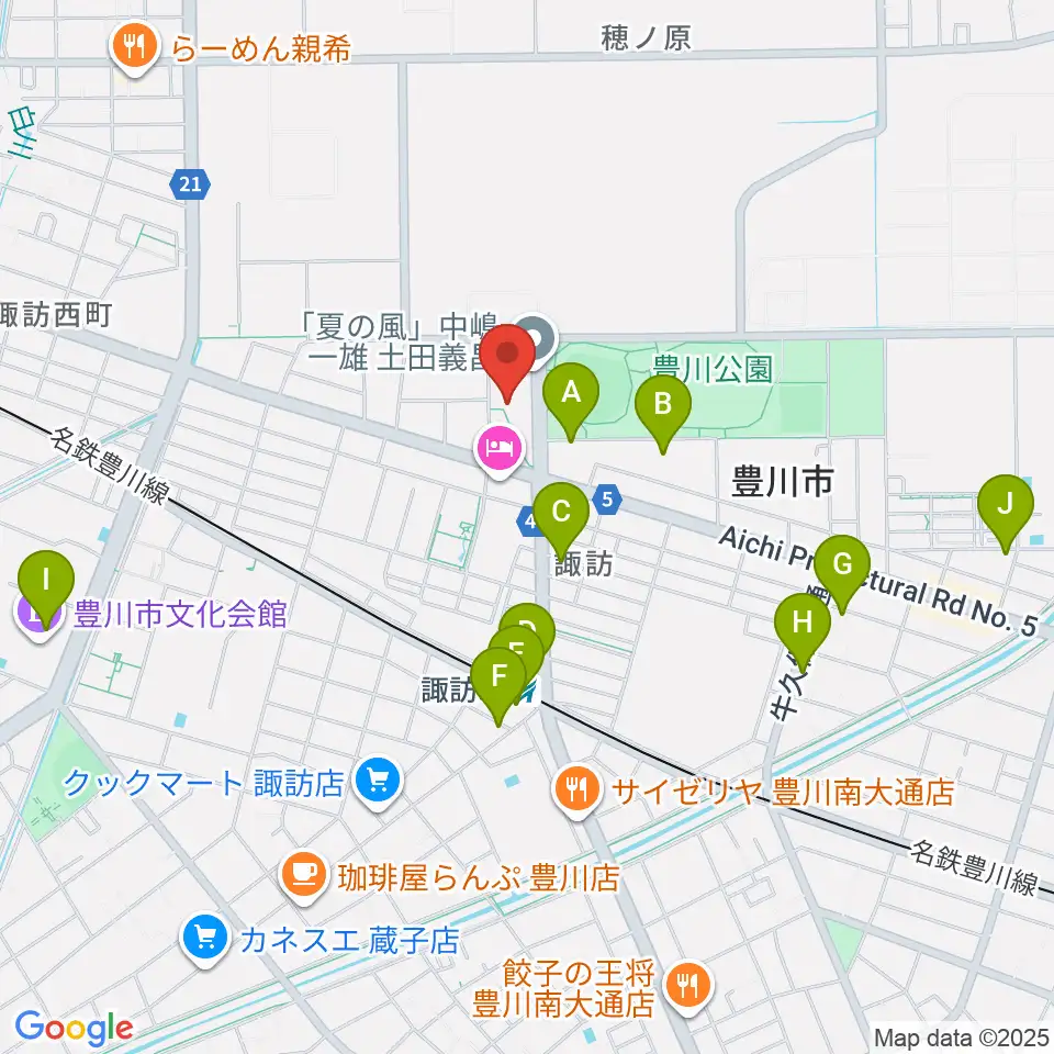 豊川市総合体育館周辺のカフェ一覧地図