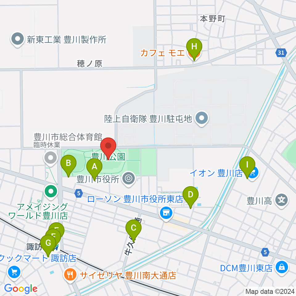 豊川市陸上競技場周辺のカフェ一覧地図