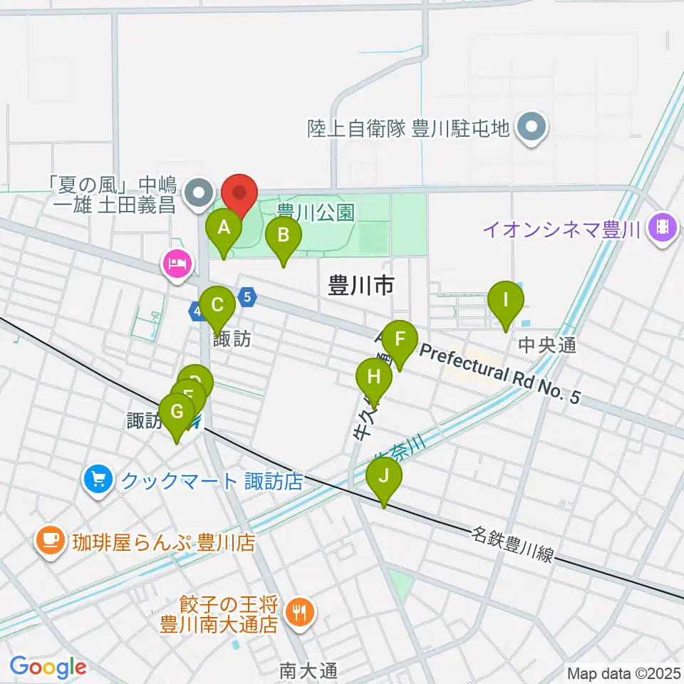 かわしんビクトリースタジアム周辺のカフェ一覧地図