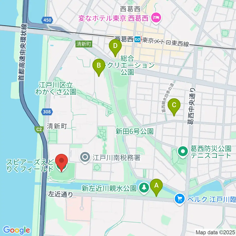 スピアーズえどりくフィールド周辺のカフェ一覧地図