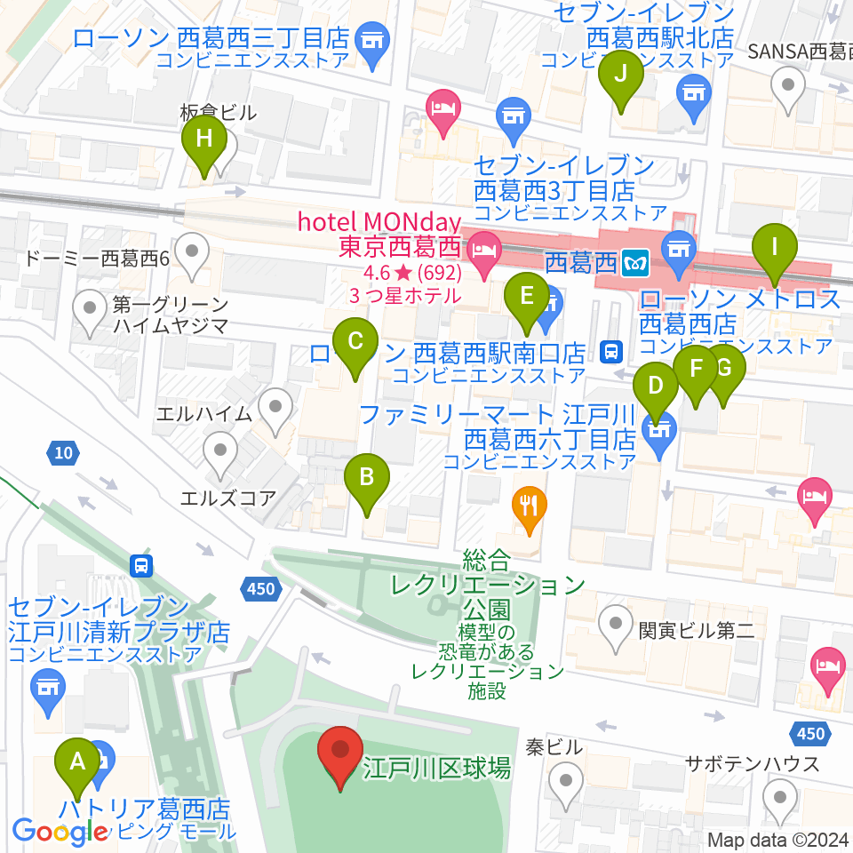 JPアセットスタジアム江戸川周辺のカフェ一覧地図