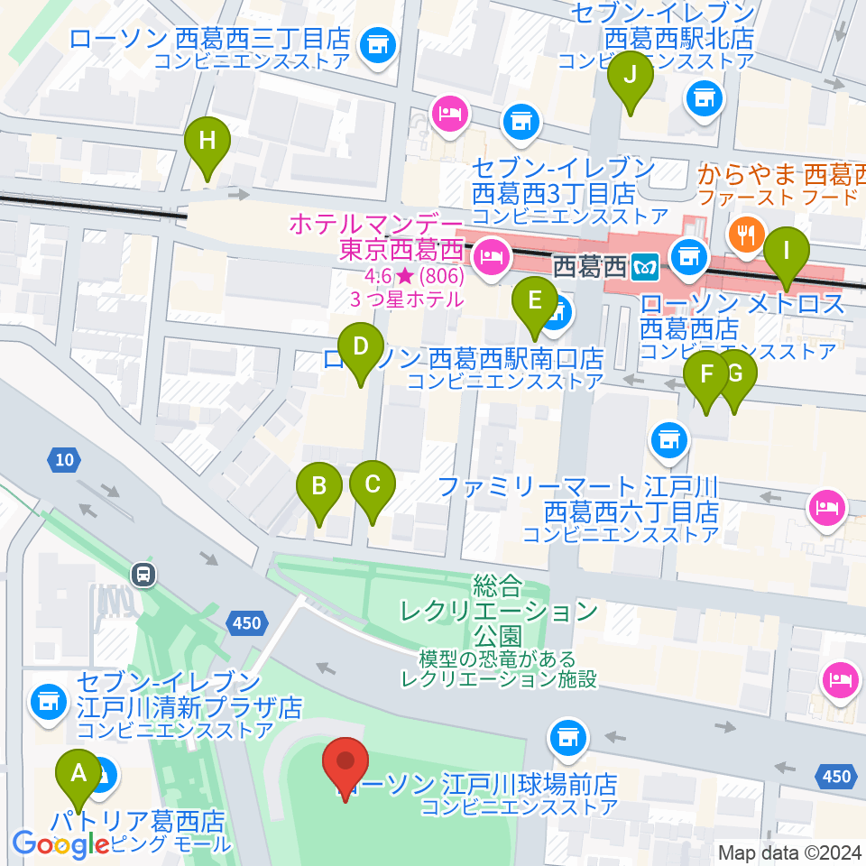 JPアセットスタジアム江戸川周辺のカフェ一覧地図