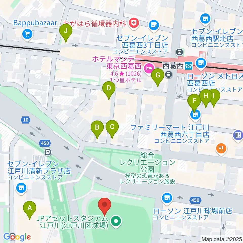 JPアセットスタジアム江戸川周辺のカフェ一覧地図
